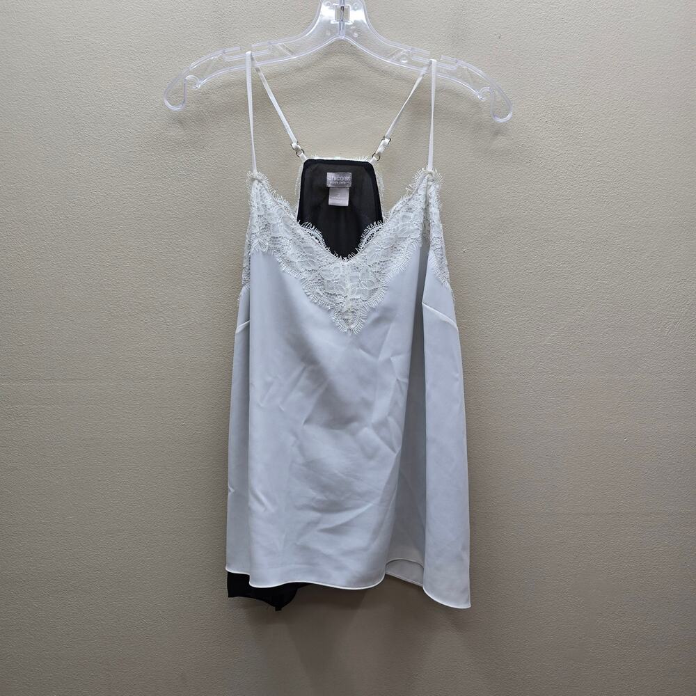 Chico's Black Label Layered Lace-Trim Camisole White/Black Size 2 US Large 12/14